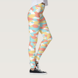 Coral Red Yellow Light Blue Camouflage Muster Leggings