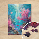 Coral Reef Abstrakt Ocean Moderne Kunst Puzzle<br><div class="desc">Ein modernes abstraktes Bild einer Unterwasserwelt mit farbenfrohen Fischen, die inmitten lebendiger Korallen in leuchtenden Pastelltönen in aquamarinem Blau und Rosa schwimmen. Die abstrakten Pinselstriche verleihen dem Stück ein fließendes, dynamisches Gefühl, das die ruhige Schönheit und Energie des Ozeans einfängt. Diese spielerische und künstlerische Interpretation bringt die Wunder des marinen...</div>