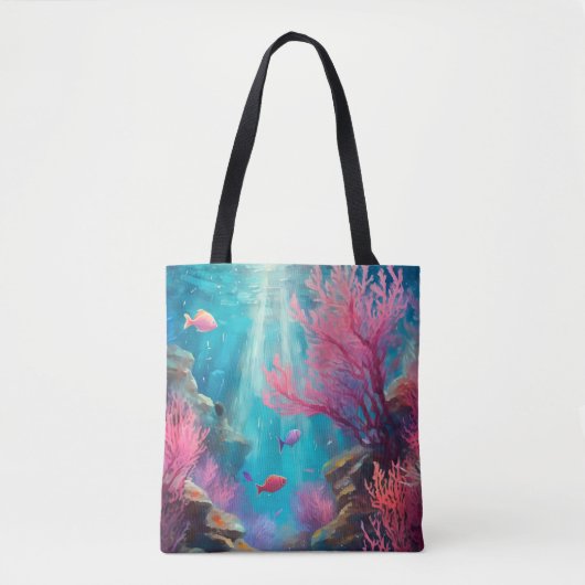 Coral Reef Abstrakt Ocean Moderne Kunst Tasche (Vorderseite)