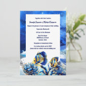 Coral reef chic blue gold butterfly fish beach einladung (Stehend Vorderseite)