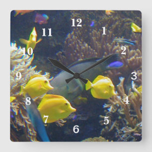 Coral Reef Fish Quadratische Wanduhr