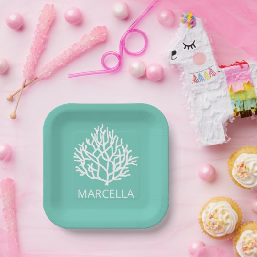 Coral Reef Individuelle Name Summer Beach Pappteller (Party)