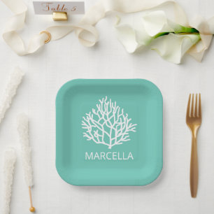 Coral Reef Individuelle Name Summer Beach Pappteller