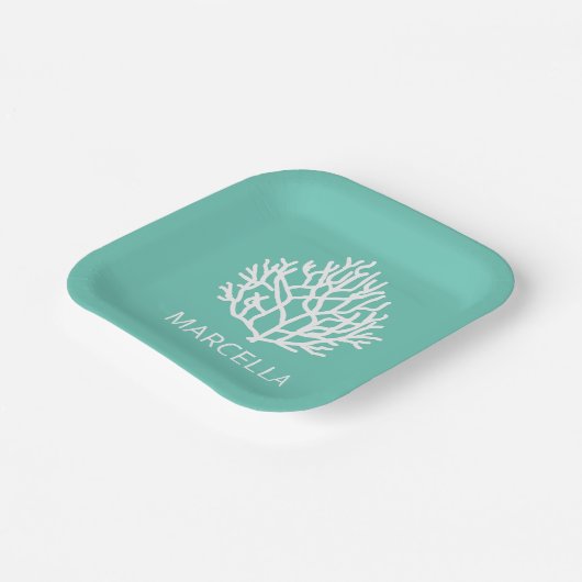 Coral Reef Individuelle Name Summer Beach Pappteller (Gewinkelt)