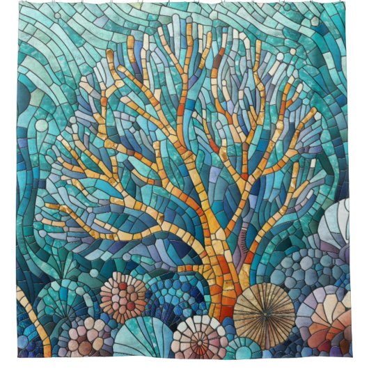 Coral Reef Mosaik Art Duschvorhang (Vorderseite)