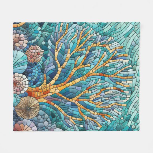 Coral Reef Mosaik Art Fleecedecke (Vorderseite (Horizontal))