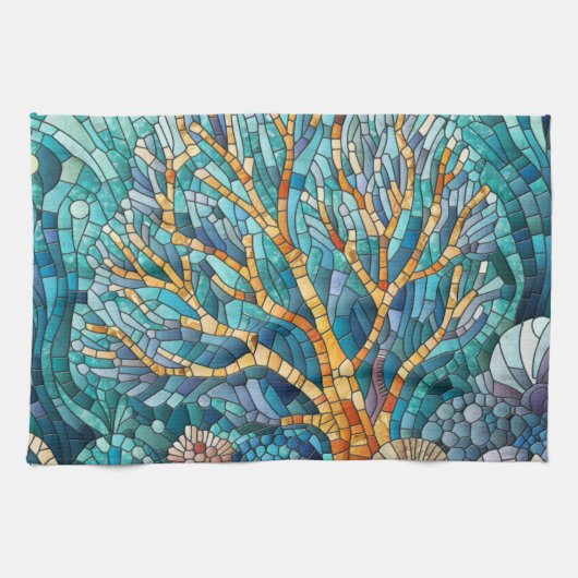 Coral Reef Mosaik Art Geschirrtuch (Horizontal)