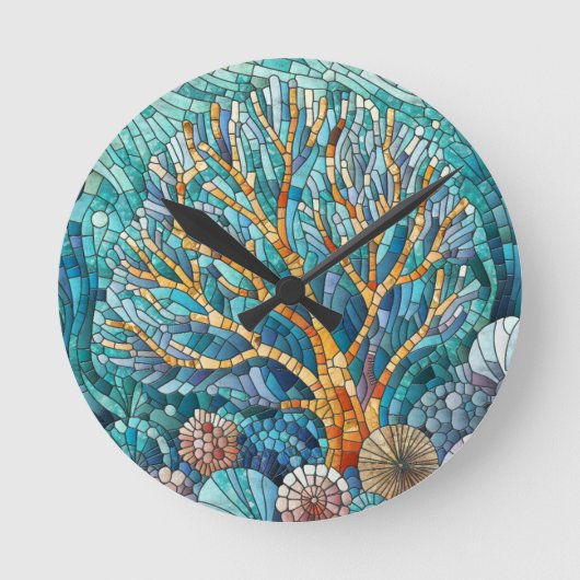 Coral Reef Mosaik Art Runde Wanduhr (Vorderseite)