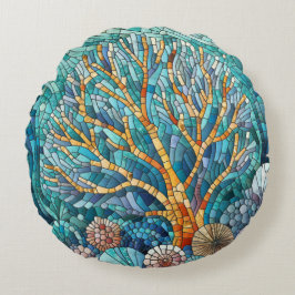 Coral Reef Mosaik Art Rundes Kissen