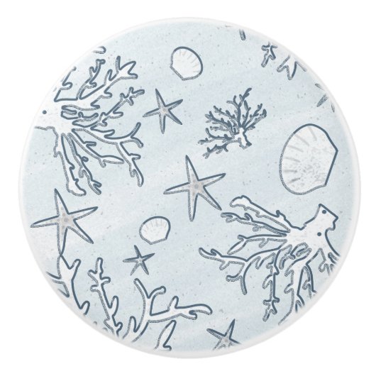 Coral Reef & Muscheln Beach Blue Gray Keramikknauf (Vorderseite)