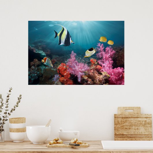 Coral Reef Scenery Moorish Idol Poster (Küche)
