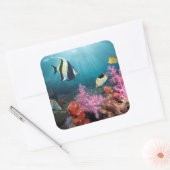 Coral Reef Scenery Moorish Idol Quadratischer Aufkleber (Umschlag)