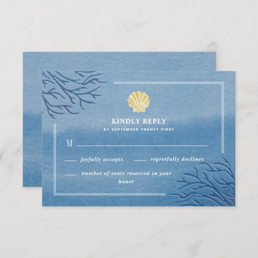 Coral Reef Seashell Beach Wedding RSVP Cards (Vorne/Hinten)