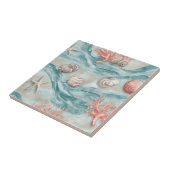 Coral Reef Seashells & Aqua Waves Pattern (12) Fliese (Seite)