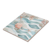 Coral Reef Seashells & Aqua Waves Pattern (4) Fliese (Seite)