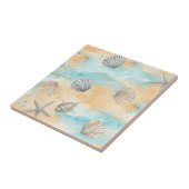 Coral Reef Seashells & Aqua Waves Pattern (5) Fliese (Seite)