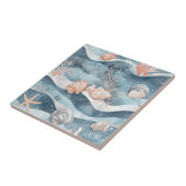 Coral Reef Seashells & Aqua Waves Pattern (8) Fliese (Seite)