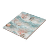 Coral Reef Seashells & Aqua Waves Pattern (9) Fliese (Seite)
