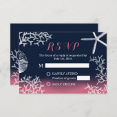 Coral Reef Starfish Navy Pink Beach Wedding UAWG RSVP Karte