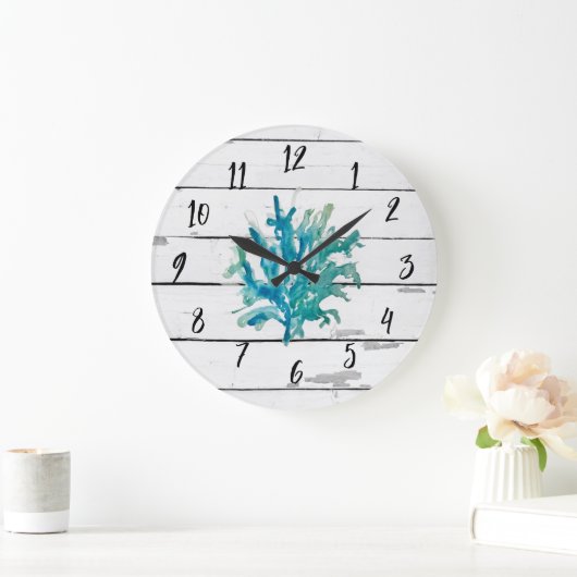 Coral Reef Türkis Beach Deco Rustc Shiplap Große Wanduhr (Zuhause)