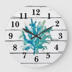 Coral Reef Türkis Beach Deco Rustc Shiplap Große Wanduhr