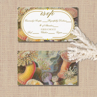 Coral Reef Vintage Gold Tone Wedding RSVP Begleitkarte