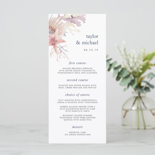 Coral Reef Wedding Menu Card Menükarte (Stehend Vorderseite)