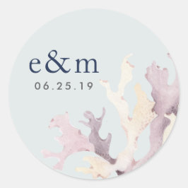 Coral Reef Wedding Monogram Runder Aufkleber