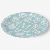 Coral Reefs Sommer Küstenstrandmonogramm Außenbere Pappteller (Schrägansicht)