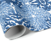 Coral Rococo in Blue Indigo Geschenkpapier (Rolleneckpunkt)