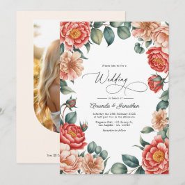 Coral-Rosa, Aprikosen-Schimmer und Soft Mint-Hochz Einladung