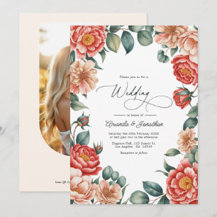 Coral-Rosa, Aprikosen-Schimmer und Soft Mint-Hochz Einladung
