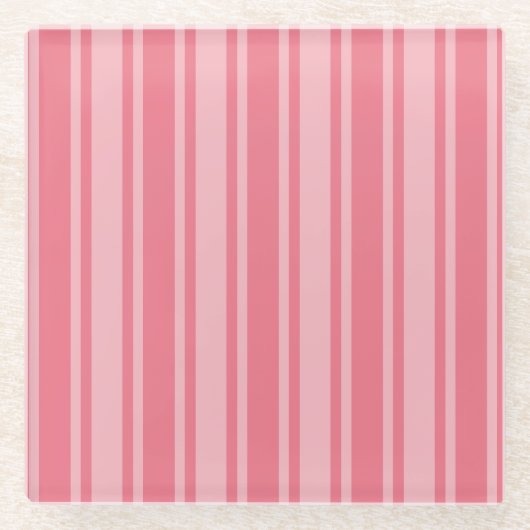 Coral rosa Candy Streifen Glasuntersetzer (Vorderseite)