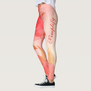 Coral Rose Aquarelldruck Leggings