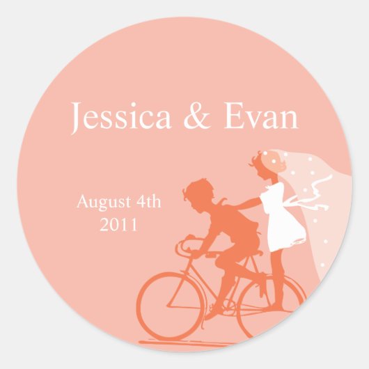 Coral Rose Bicycle Couple Wedding Sticker (Vorderseite)