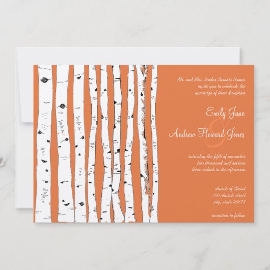 Coral Rose Birch Tree Hochzeitseinladungen Einladung (Vorderseite)