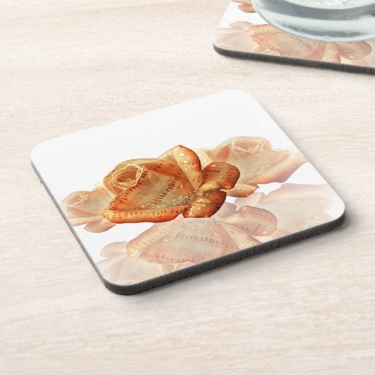 Coral Rose Blossom mit Notenmusik Getränkeuntersetzer (Linke Seite)