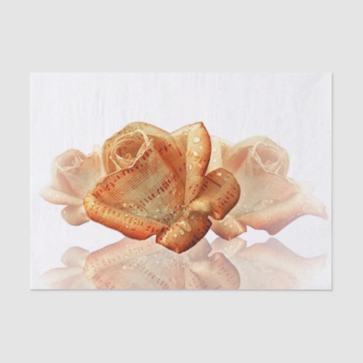 Coral Rose Blossom mit Notenmusik Seidenpapier (Vorderseite)