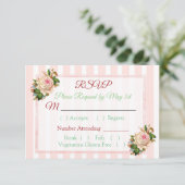 Coral Rose Floral Striped Wedding RSVP Karte (Stehend Vorderseite)