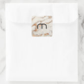 Coral Rose Gold Blush Gray Copper Marmor Monogramm Quadratischer Aufkleber (Tasche)