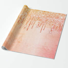 Coral Rose Gold Glitzer Tropfen Rosa Geburtstag Geschenkpapier