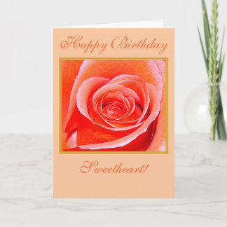 Coral Rose in Bloom Happy Birthday Card Karte
