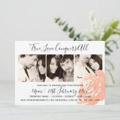 Coral Rose Navy FOTO COLLAGE Hochzeit Einladung (Stehend Vorderseite)