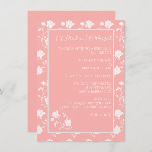 Coral Rose Probe Abendessen Einladung (Vorne/Hinten)
