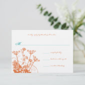 Coral Rose und türkisfarbene Wildblumen Hochzeitsf RSVP Karte (Stehend Vorderseite)