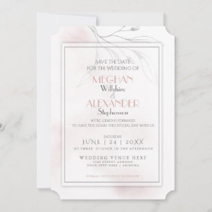 Coral Rose Watercolor Pewter Willow Branch Save The Date