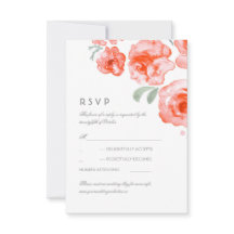 Coral Rose Watercolor Wedding RSVP Card