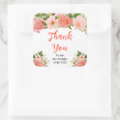 Coral Roses with Foliage Birthday Thank You Quadratischer Aufkleber (Tasche)