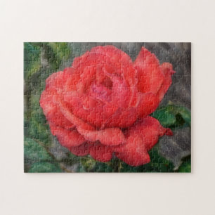 Coral Rote Rose Blume Art Puzzle