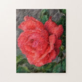 Coral Rote Rose Blume Art Puzzle (Vertikal)